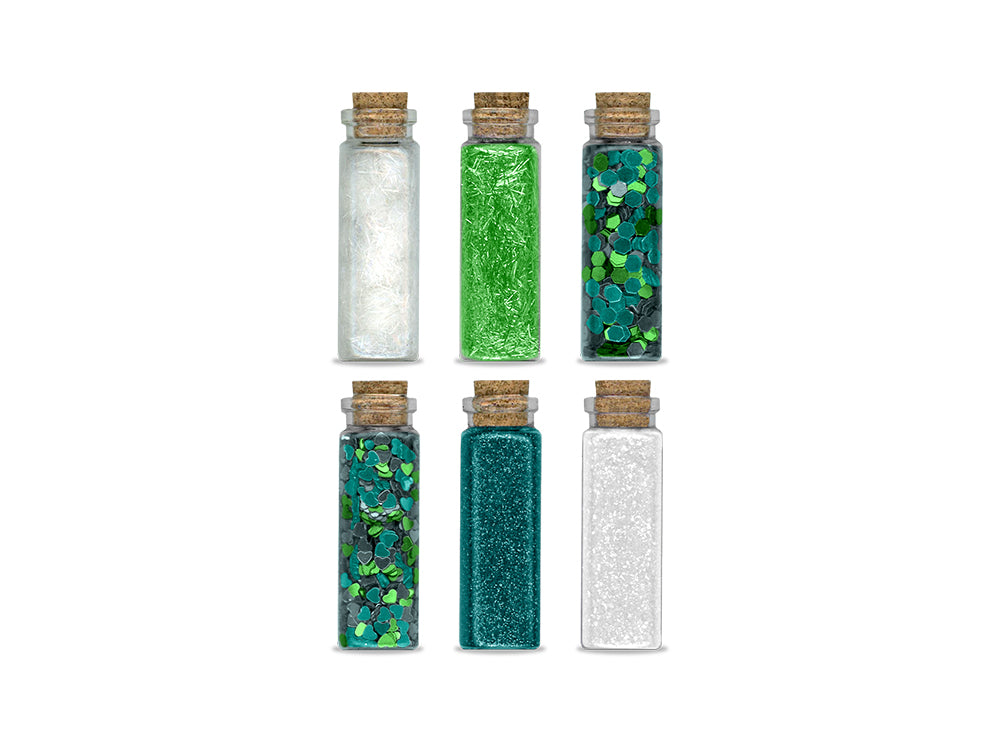 Craft Medley: 50.4g Glitter/Confetti Vials Asst w/Cork Lid (6x8.4g) D) Sky
