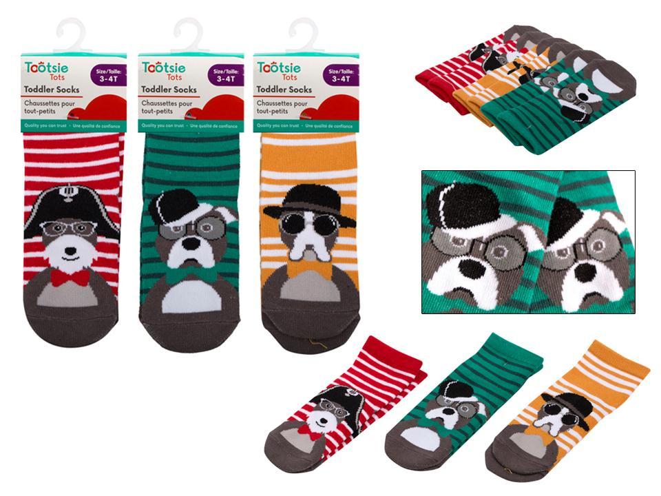 Tootsie Tots, 3-4t Stripe Socks 3asst, dogs w/ hats, hc