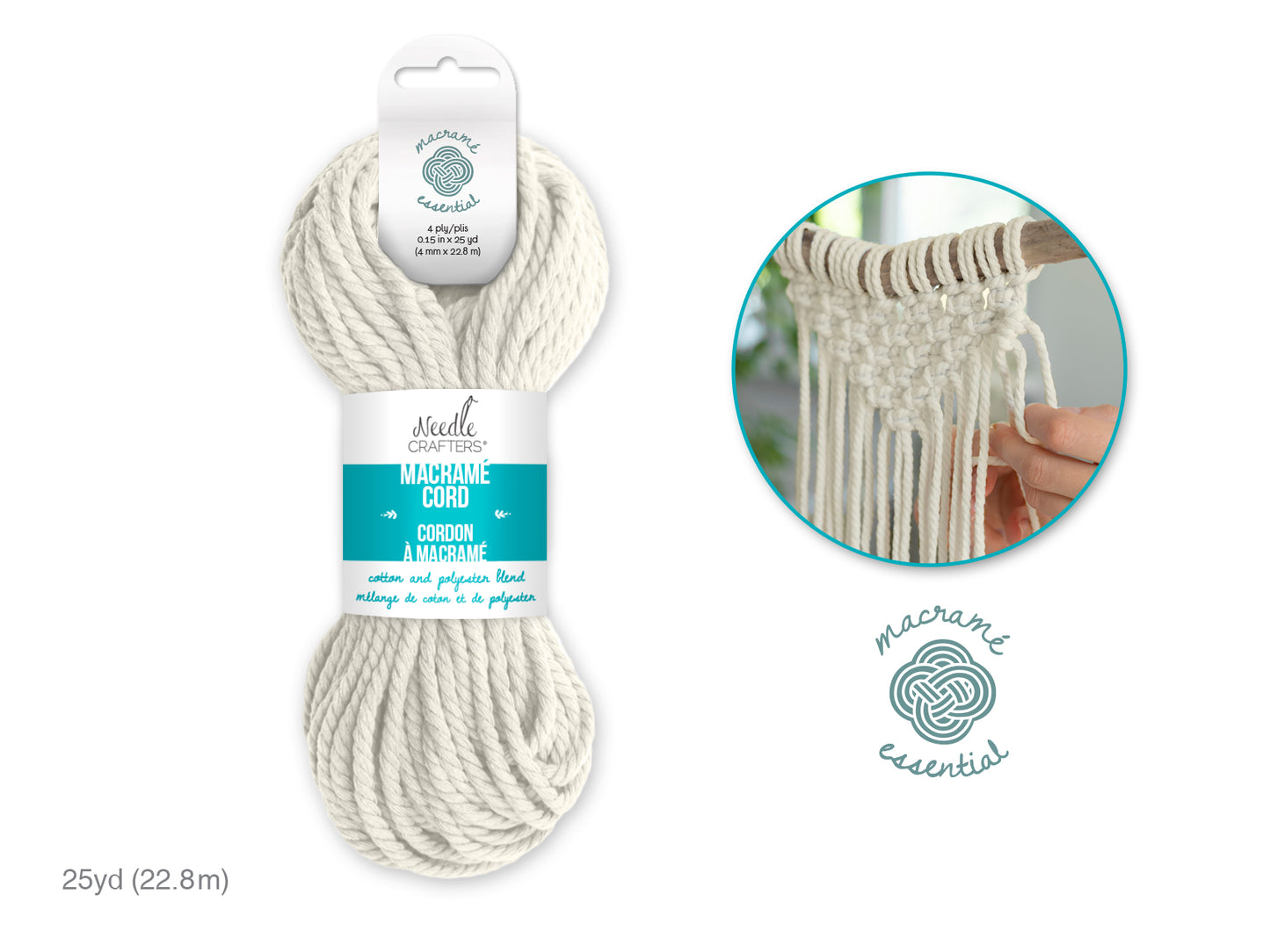 Needlecrafters: 4mm Macramé Cord 25yds (22.8m) B) White