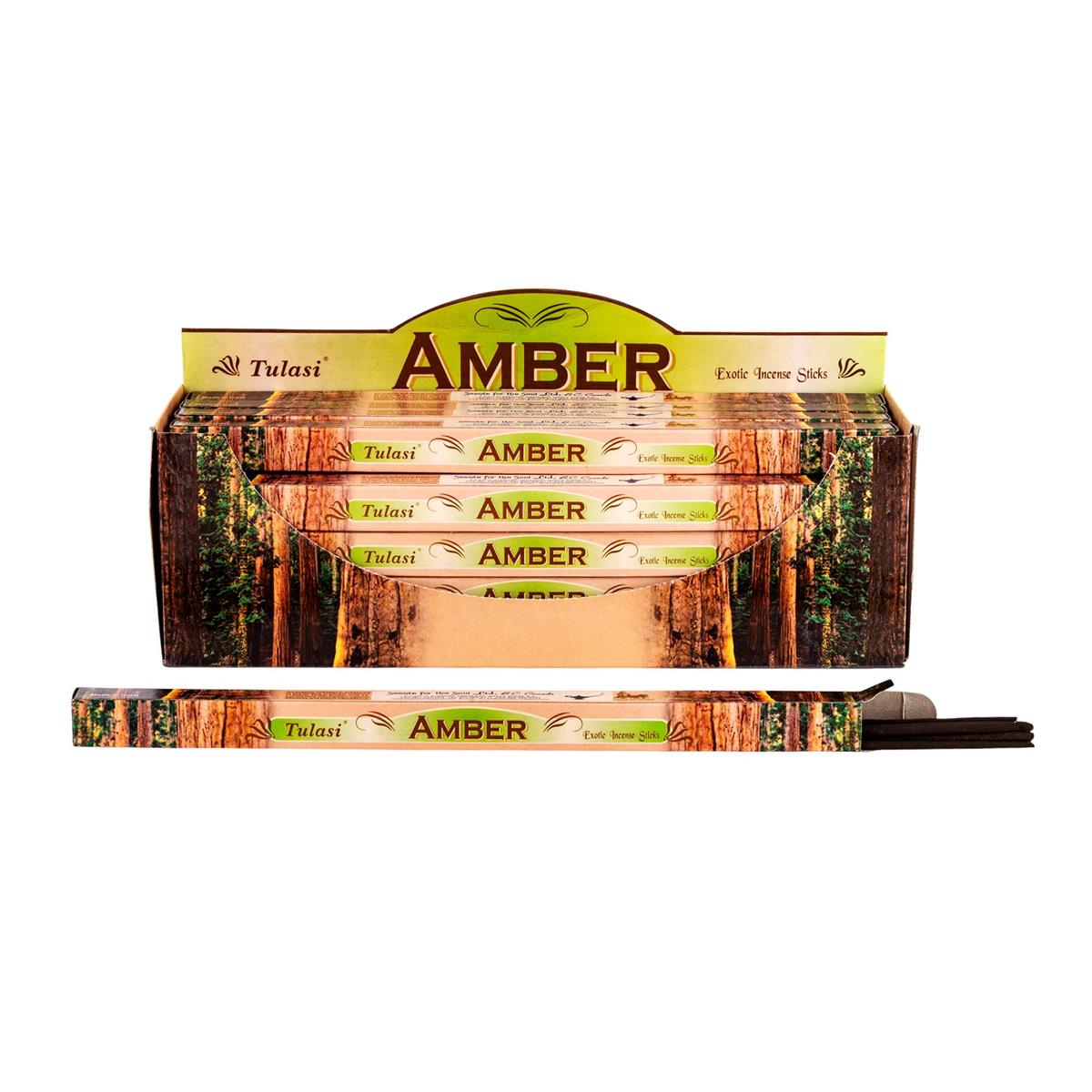 Tulasi, 9" 8 pcs, Incense Sticks, Amber, 25/display box