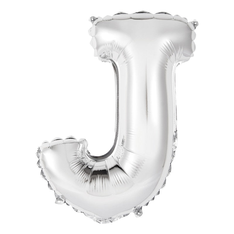 Silver Letter J Shaped Foil Balloon 14"  Packaged