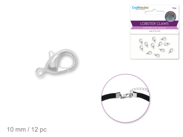 Jewelry Findings: 10mm Lobster Claw x12 w/Clasp B) Silver