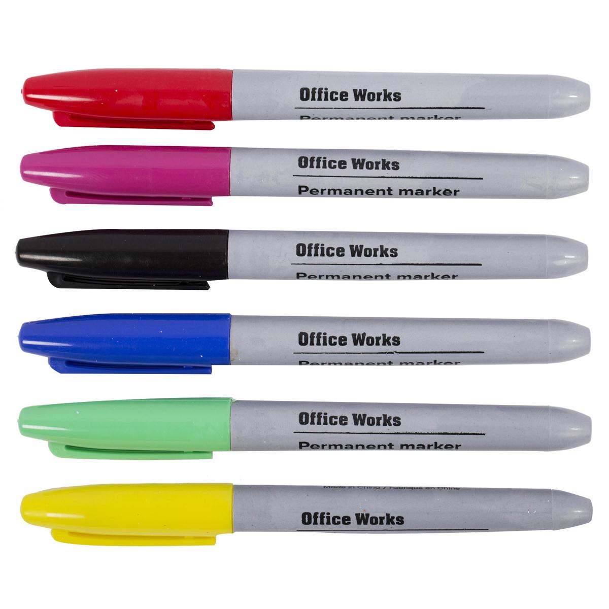 O.WKs. 6-pc Permanent Markers Mixed colour, Fine tip