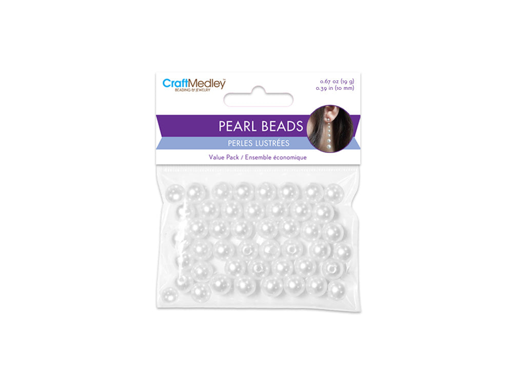 Pearl Beads: Acrylic Sleek White Value-Pack F) 10mm~ 40pc