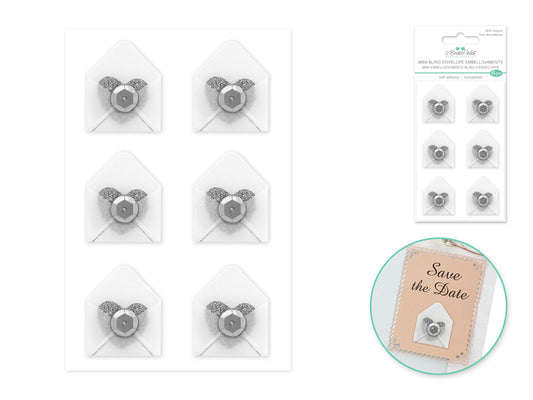A Brides Wish: 0.9"x1.1" Mini Bling Vellum Envelope x6 Self-Stick B) Silver