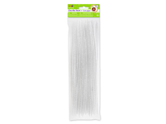 Tinsel Chenille Stems: 6mmx30cm 35/pk Glitter Pipe Cleaners E) White