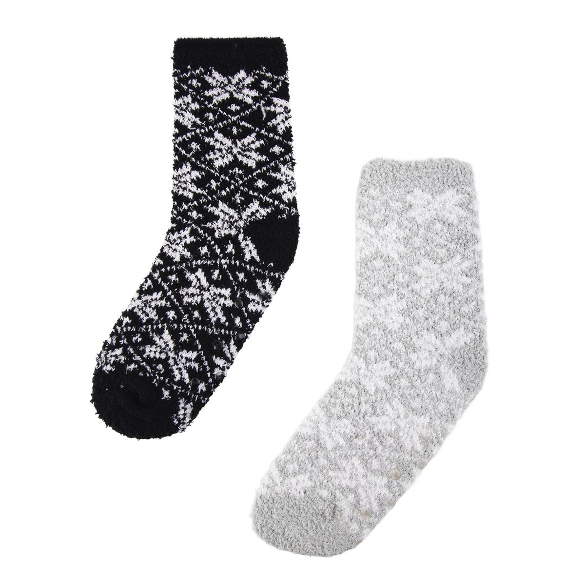 Nordic T. Ladies Fuzzy Socks 2 asst, crew length w antislip, hc