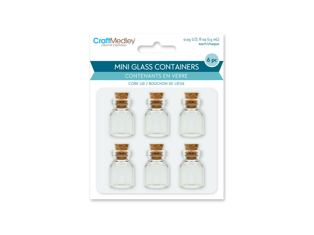 Glass Bottles: Mini Containers w/Cork Lid x6 1.5ml