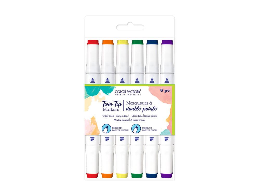 Color Factory: Water-Based Twin Markers Fine+Broad Tips 6pk C) Rainbow ROYGBV