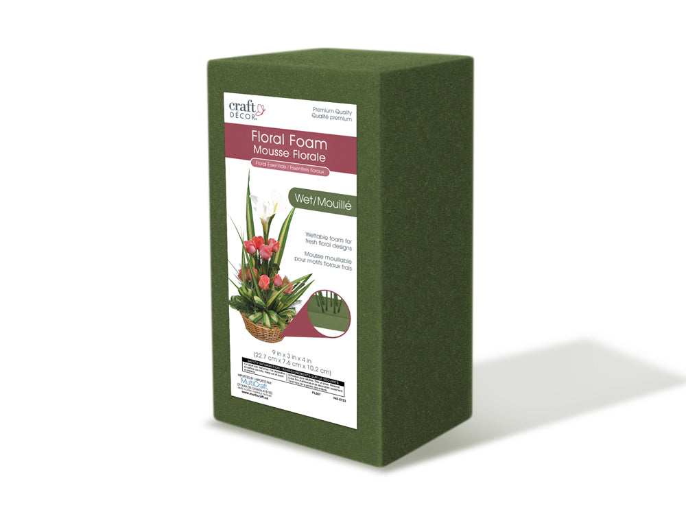 Floral Foam: For Wet Flowers 9"x3"x4" Shrinkwrapped 046501025043