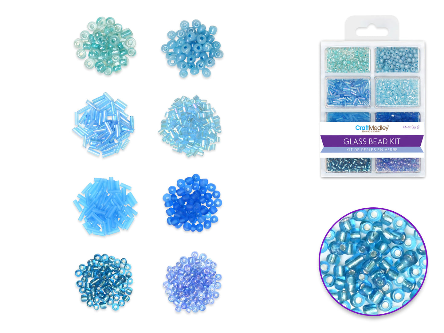 Glass Bead Kit: Rocailles/Seed Beads/Bugles 45g ULTIMIX B) The Blues