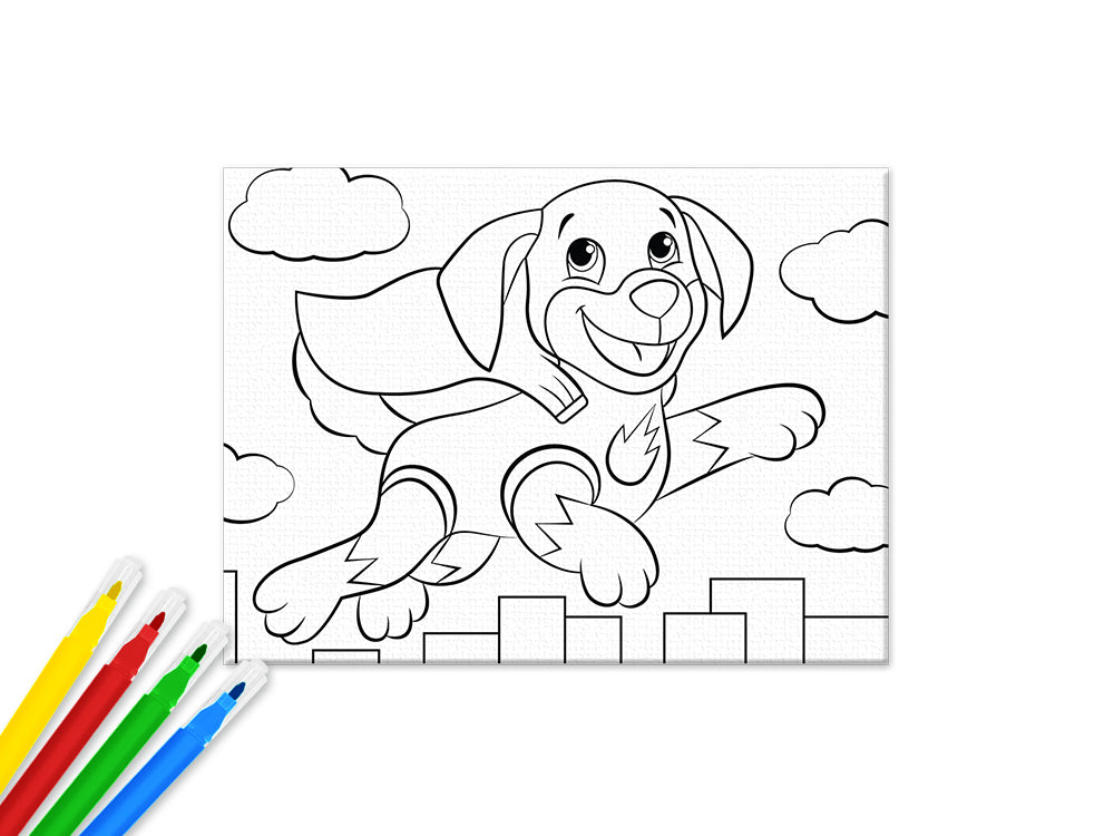 Krafty Kids Kit: 6"x8" DIY Canvas Panel w/4 Mini Markers G) Super Dog