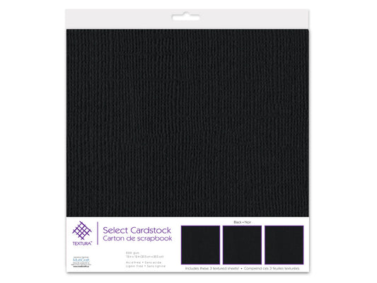 Scrapbook Paper: 12"x12" Textura Select Cardstock x3 Asst Pre-Packaged K) Black