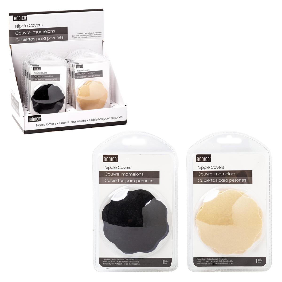Bodico, Seamless Nipple Cover Self- Adhesive & Reusable, 2col, 12/pdq
