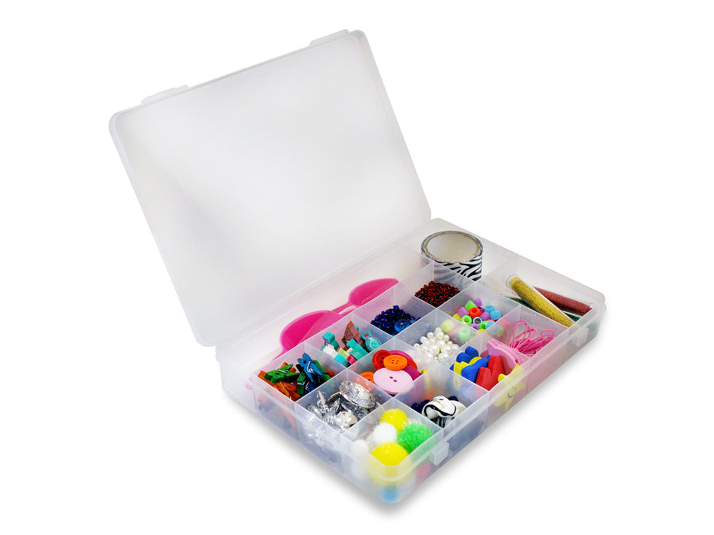 Craft Storage: 9.13"x6.5"x1.38" Organizer Box 15-Comp w/Snap-Lid