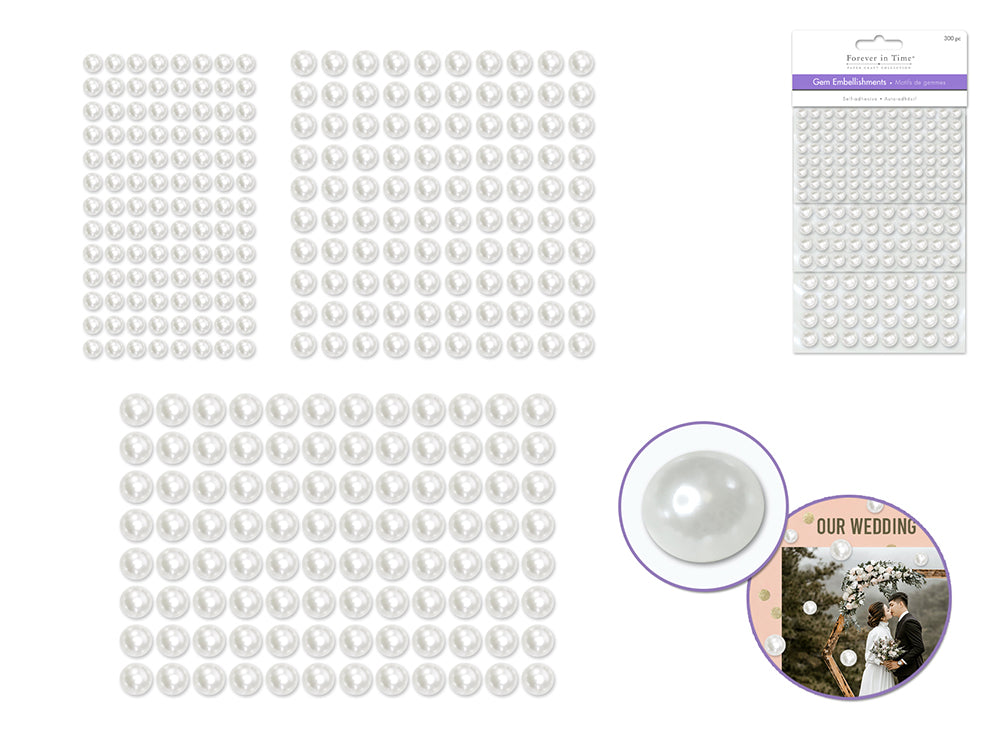 Paper Craft Embellishment: 6/8/10mm Gems x300 Peel-n-Stick D) Pearl