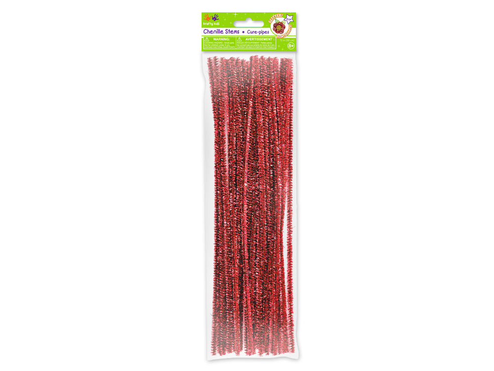 Tinsel Chenille Stems: 6mmx30cm 35/pk Glitter Pipe Cleaners J) Ruby Red