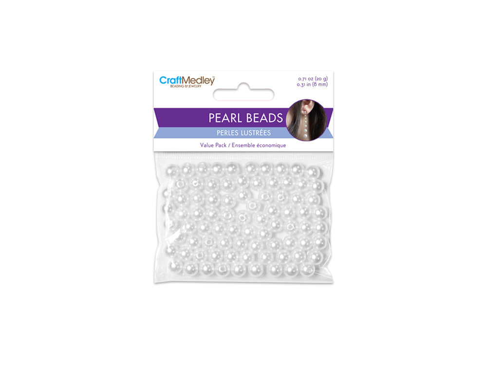 Pearl Beads: Acrylic Sleek White Value-Pack E) 8mm~ 80pc