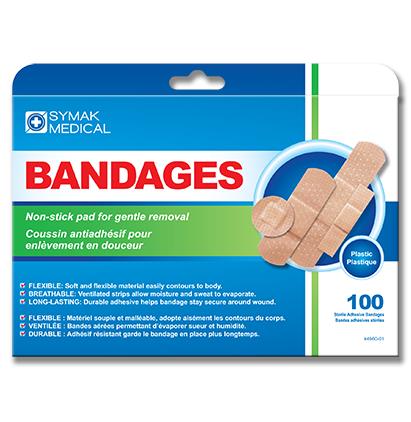 BANDAGES - PLASTIC, 100PCS ASSORTED SIZES
