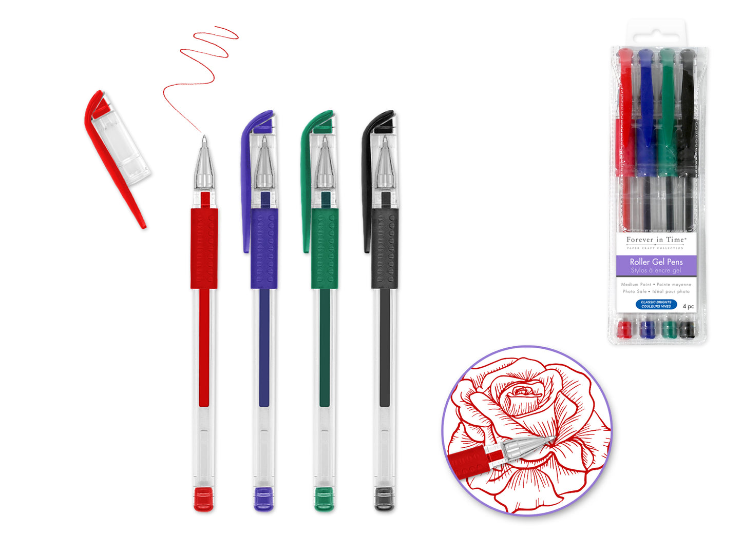 Scrapbook Gel Pens: 4/pack Acidfree Assorted PhotoSafe B) Classic Brights