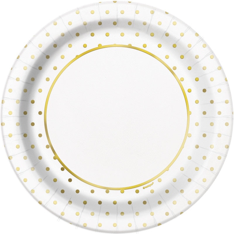 Elegant Gold Foil Dots Round 9" Dinner Plates  8ct - Foil Stamping