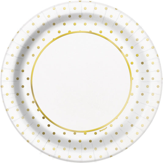 Elegant Gold Foil Dots Round 9" Dinner Plates  8ct - Foil Stamping
