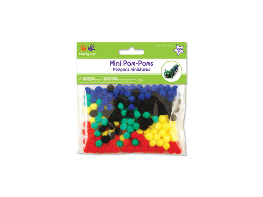 Krafty Kids: 3/8" (9.5mm) Mini Pom-Poms x200 Primary Colors Asst