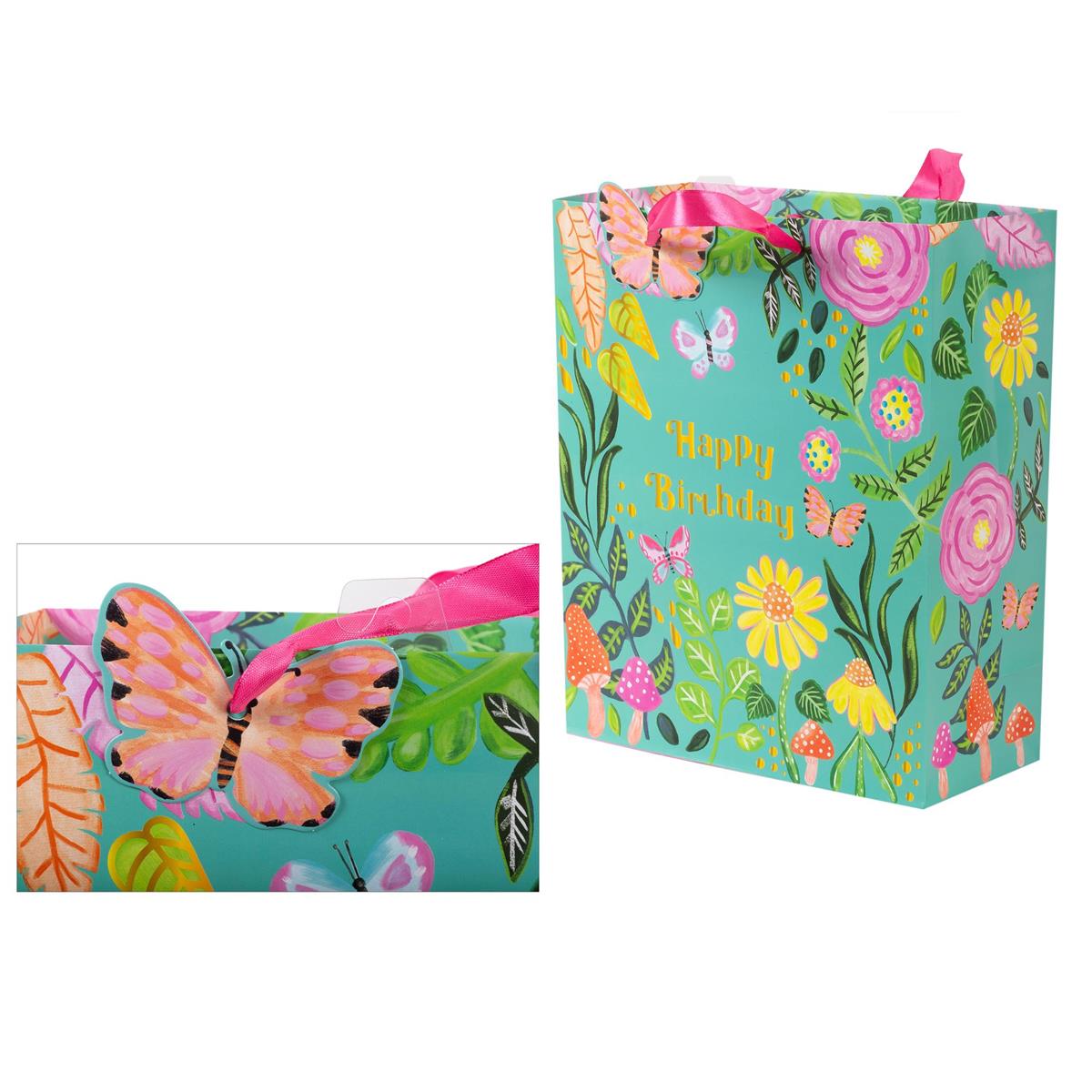 Paper T. Gift Bag, Large, Bday Garden, Matte 157GSM, Tag +j-hook