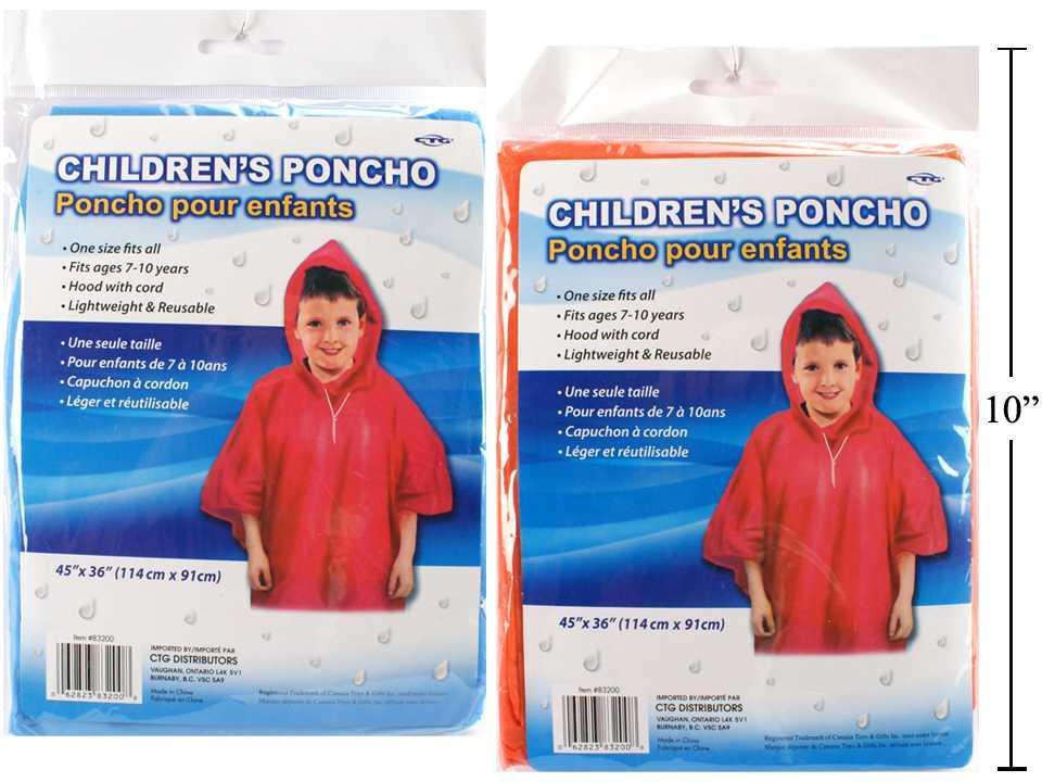 Children Rain Poncho, 2 col., opp bag w/ insert