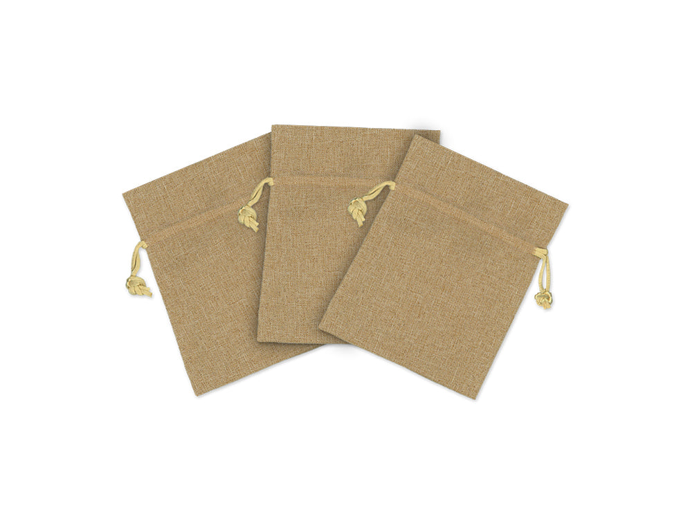 Craft Decor: 3"x4" Craft Goody Bags x3 Poly-Weave w/Rib String A) Burlap-Look