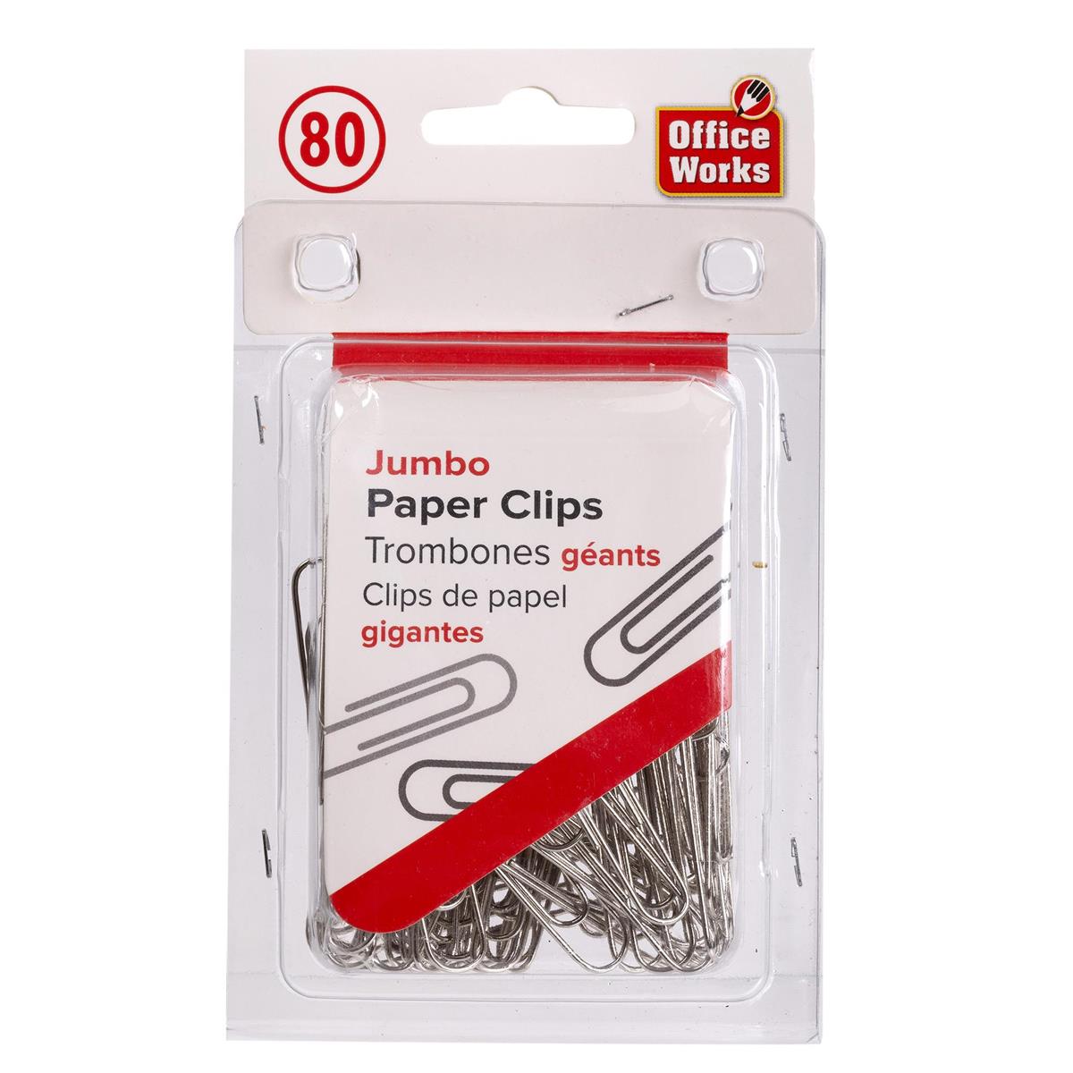 O.WKs. 80-pc Metal Paper Clips, 50mm, clam pack w/ header
