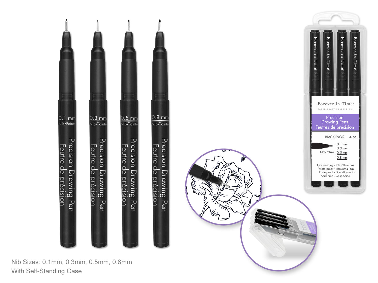 Paper Craft Writer: Black Ink Precision Drawing Pen Value Case 4pc Asst