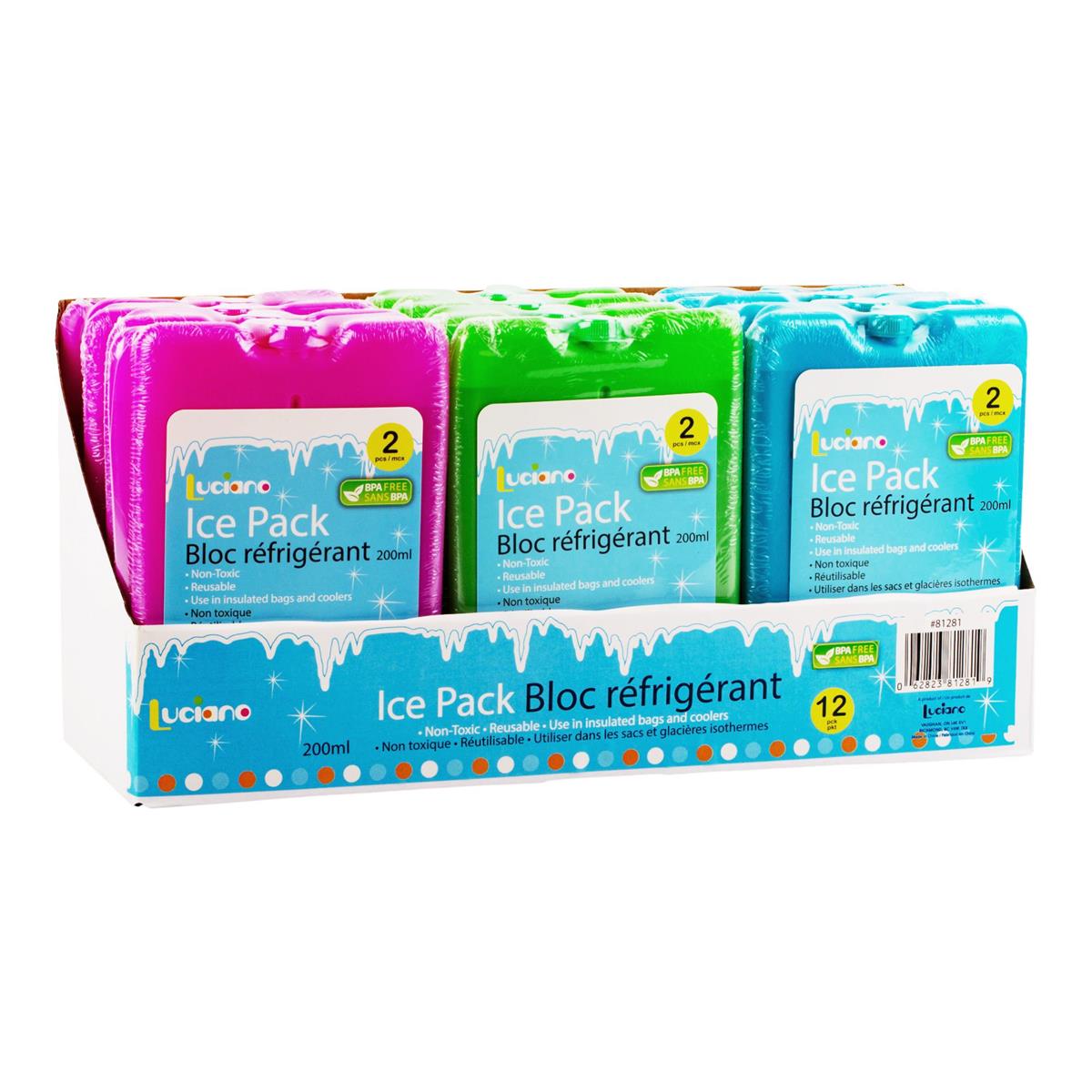 Luciano 2pk 200ml Slim Freezing Packs,12pcs/DPY, 3Cols., (ES15996)