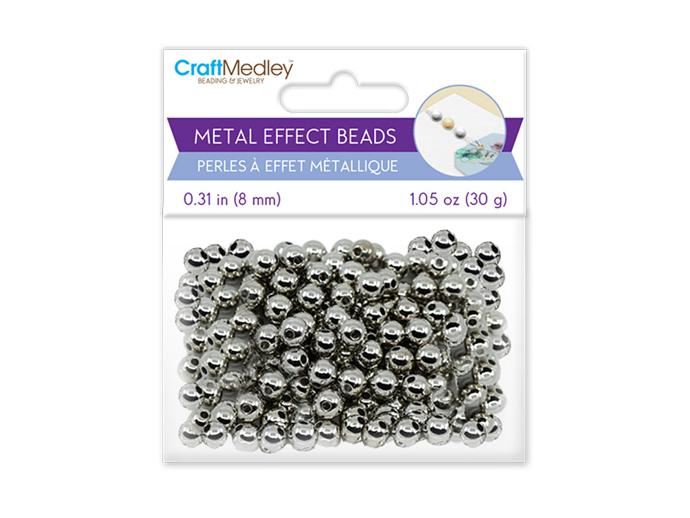 Metal Effect Beads: 8mm Luster Electroplated Round 30g A) Titanium