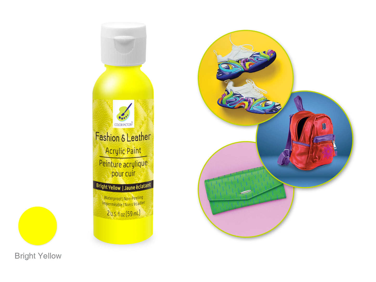 Color Factory: 2oz Fashion & Leather Acrylic Paint LD01-LD10 LD03) Bright Yellow