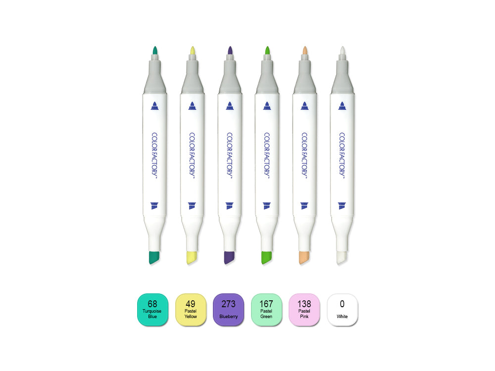Color Factory: Water-Based Twin Markers Fine+Broad Tips 6pk B) Pastels