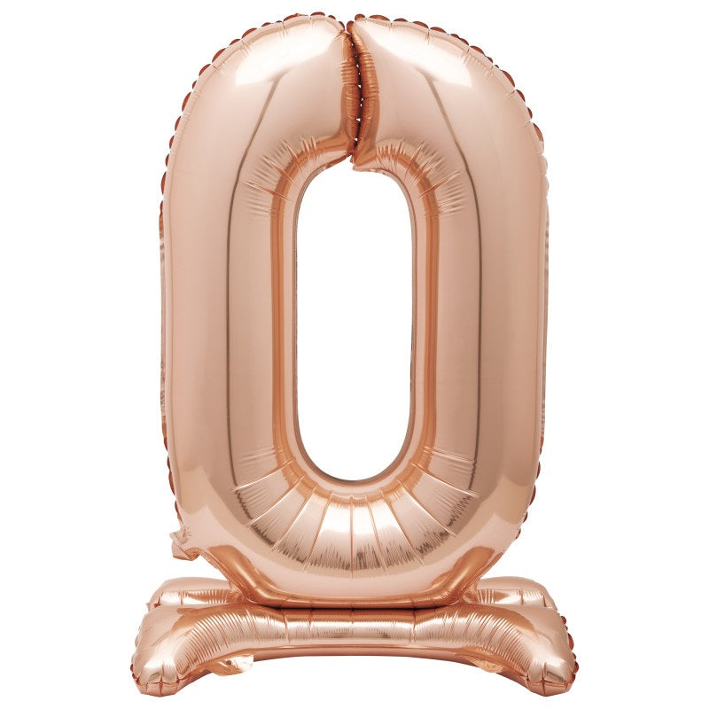 Rose Gold Number 0 Shaped Standing Foil Balloon 30"  Packaged