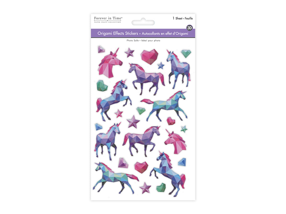 Paper Craft Sticker: 5.7"x9.8" 3D Origami Effects PVC D) Unicorn