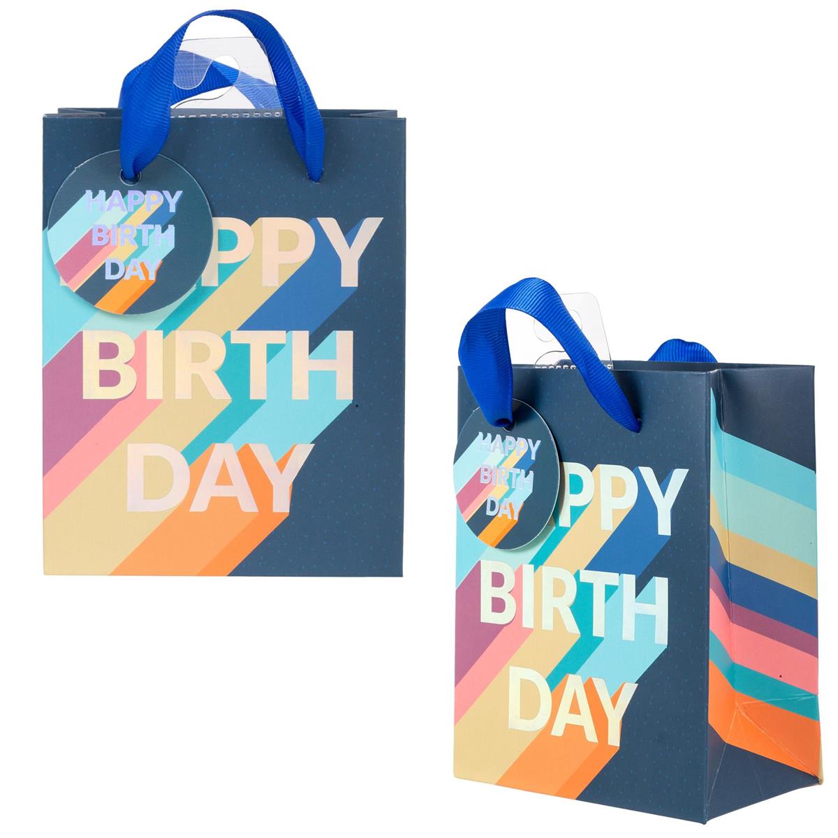 Paper T. DLX Gift Bag, Small, Navy Bday, Matte 210GSM, HS Tag +j-hook