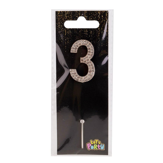 Let's Party #3 Rhinestone Numeral Cake Topper 4cm, silver