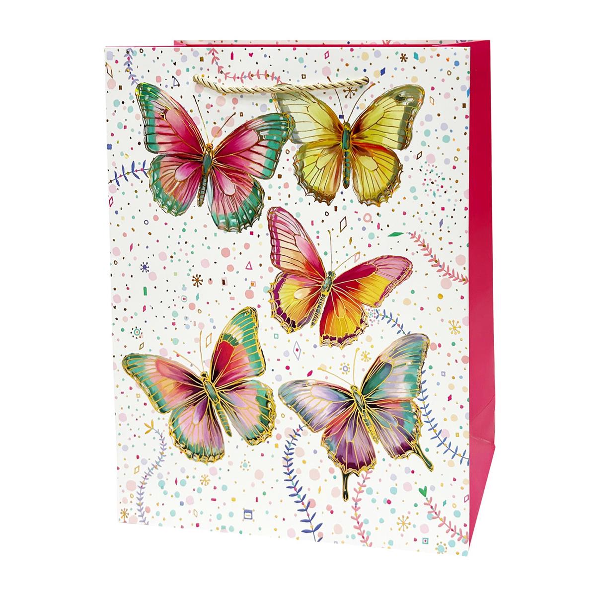 Paper T. Gift Bag, Medium, Big Butterflies, Matte + HS, 210gsm, Tag + J-Hook