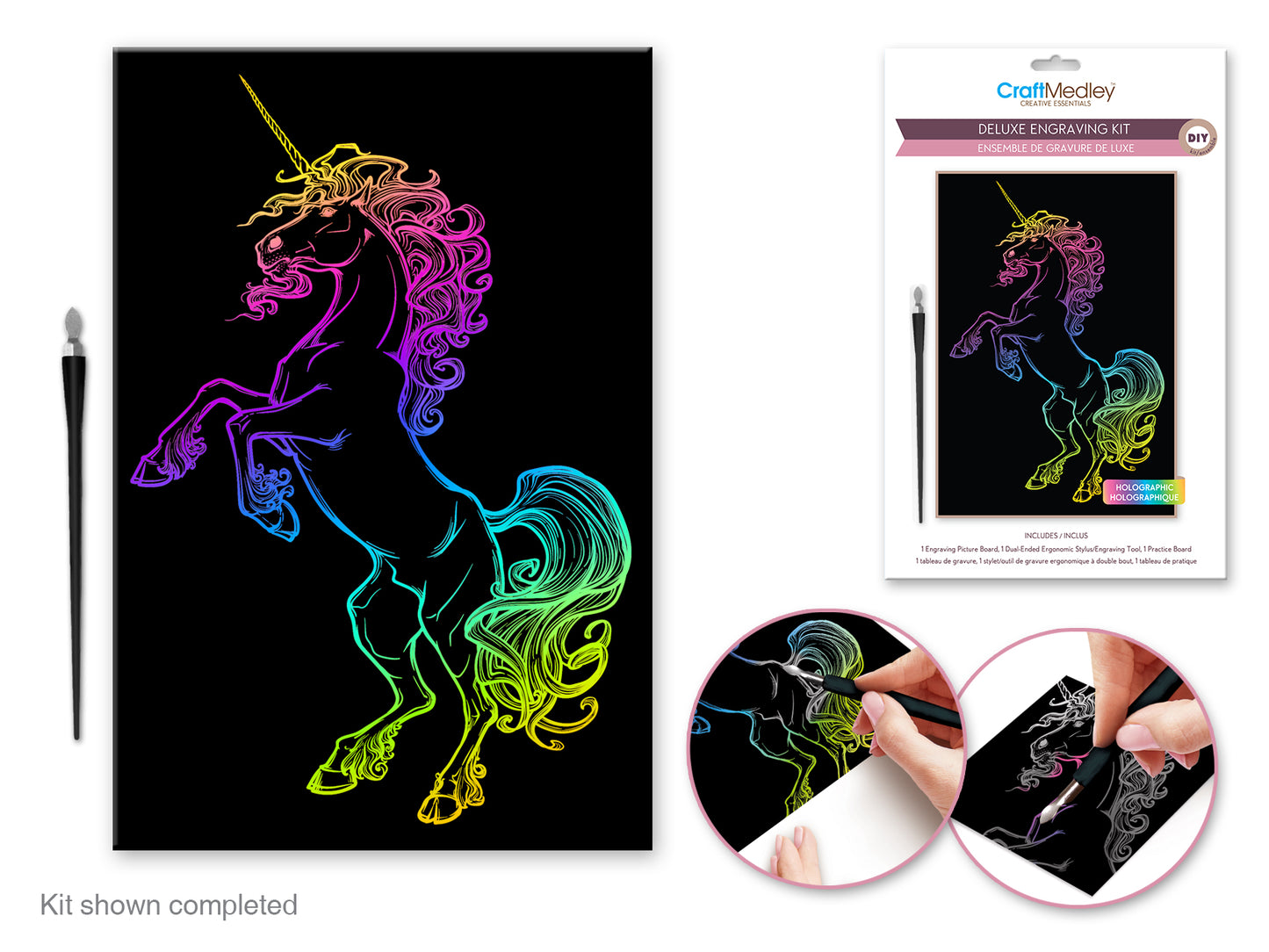 Craft Medley Kit: Deluxe Engraving Art DIY Kit F) Holographic~ Unicorn