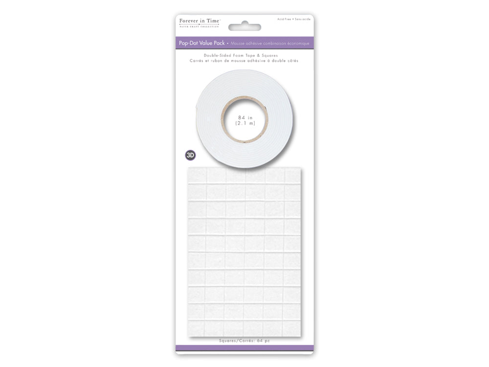 3D Pop Dot ValuePak: 1/2"x3/4" Squares x64 + 3/4"x84" Tape Dual-Adhesive