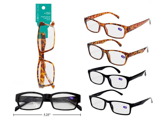Excel Vision +150 Reading Glasses, 6 styles, header card+opp bag