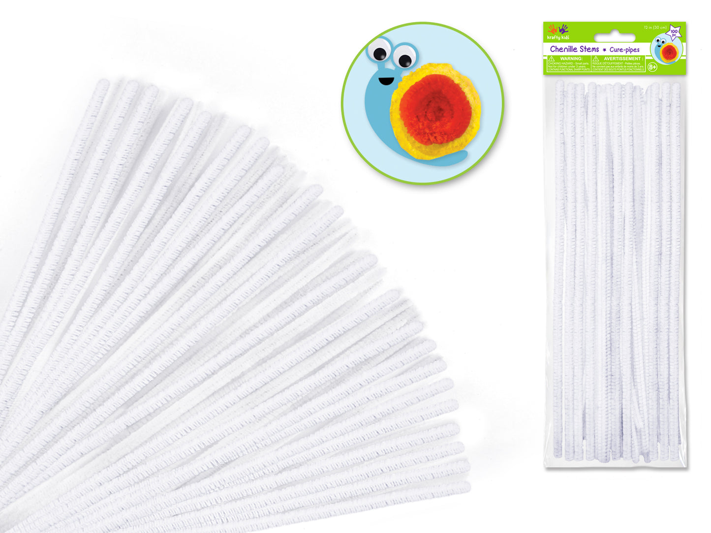 Chenille Stems: 6mmx30cm 100/pk Pipe Cleaners N) White