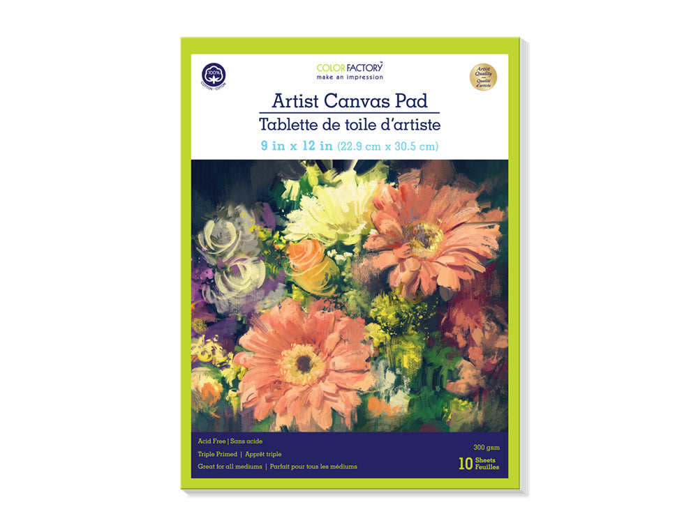 Artist Canvas Pad: 9"x12" Triple Primed 10 Sheets 100% Cotton
