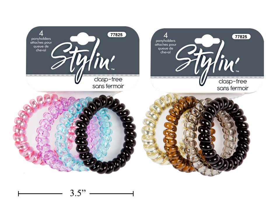 Stylin, 4-PC Coil Hair Ties Clasp-Free, 2asst,h/c