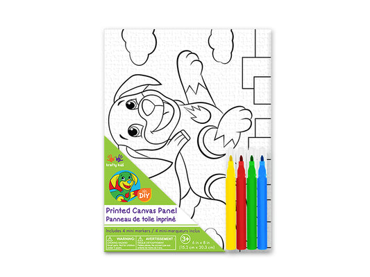 Krafty Kids Kit: 6"x8" DIY Canvas Panel w/4 Mini Markers G) Super Dog