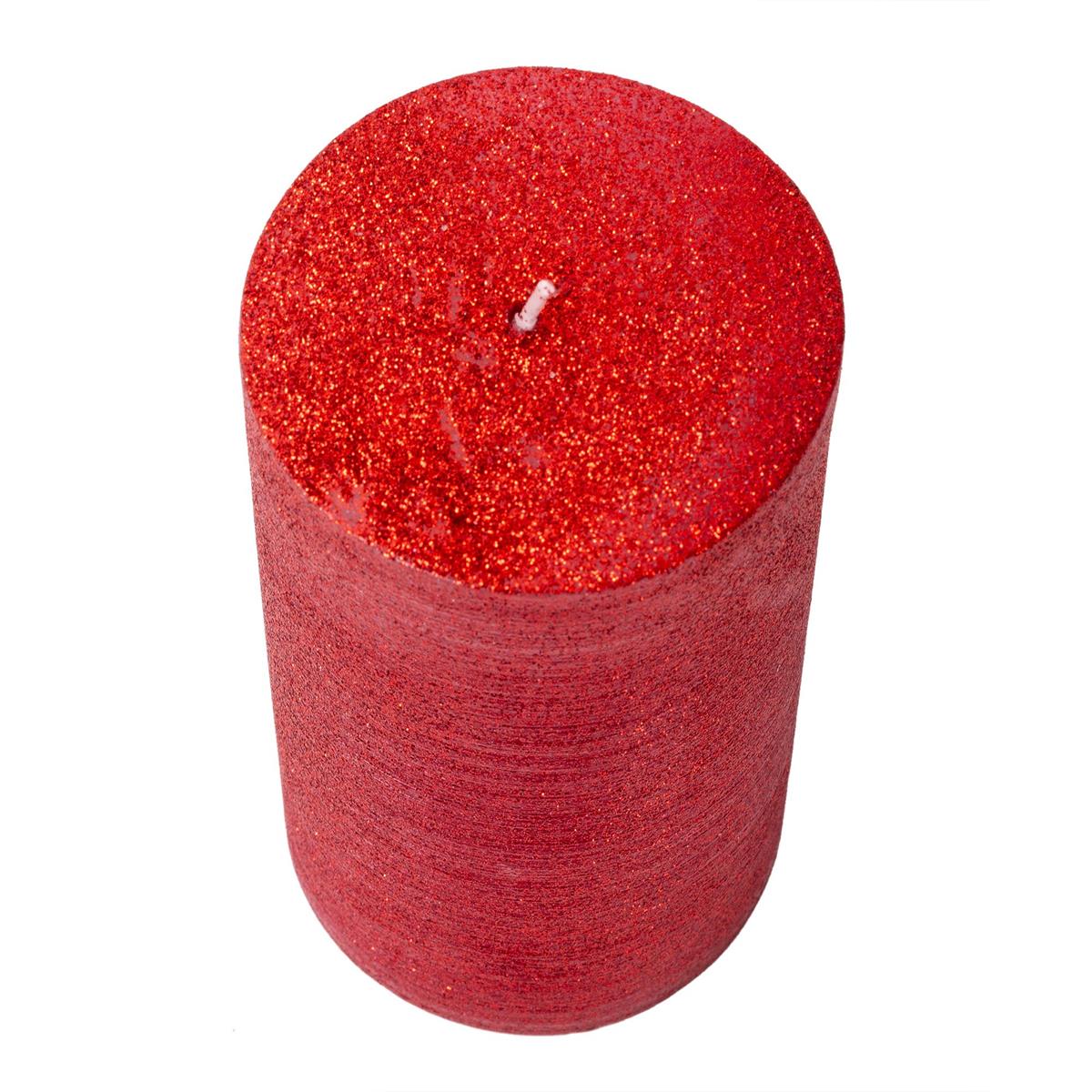 Enlighten 2.95"x5.95" Metallic Red Pillar Candle w/Glitter, label