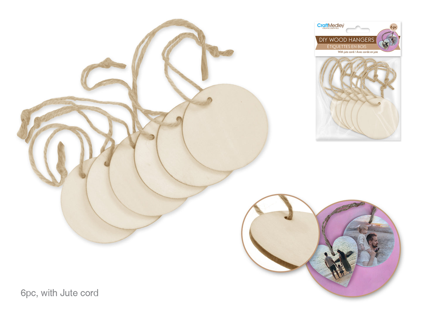 Craftwood: DIY 6cm Ornament/Tags 6pc w/Jute Hanger B) Round